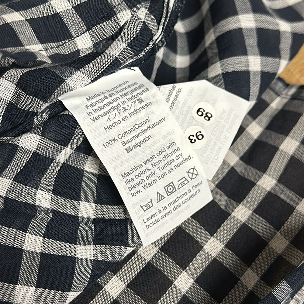 J Crew nwt 100% cotton navy blue white plaid button ruffle blouse top - Picture 5 of 6